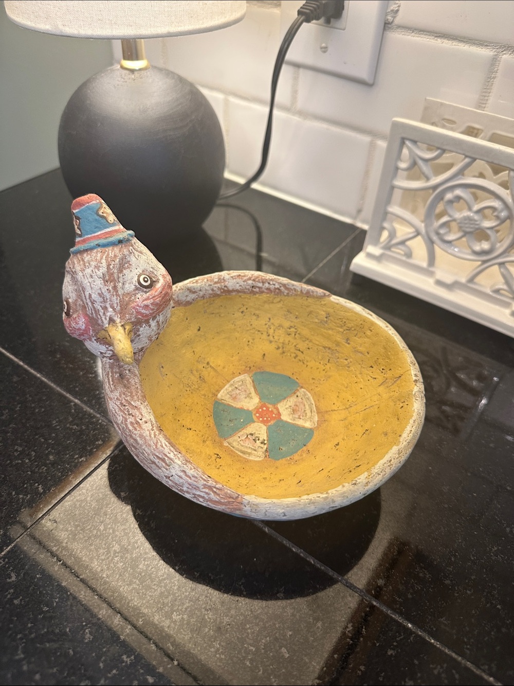 Hand-Painted Yellow Bird Decorative Bowl - Home Art